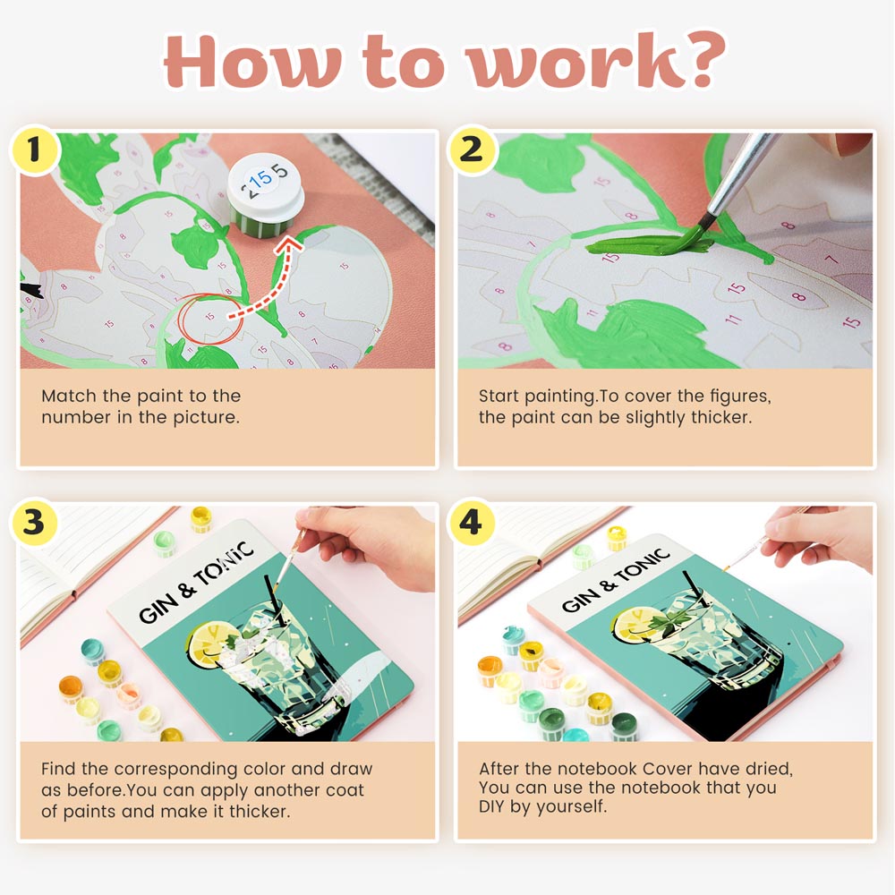 Paint by Numbers Hardcover Journal Notebook - Gin & Tonic Cocktail