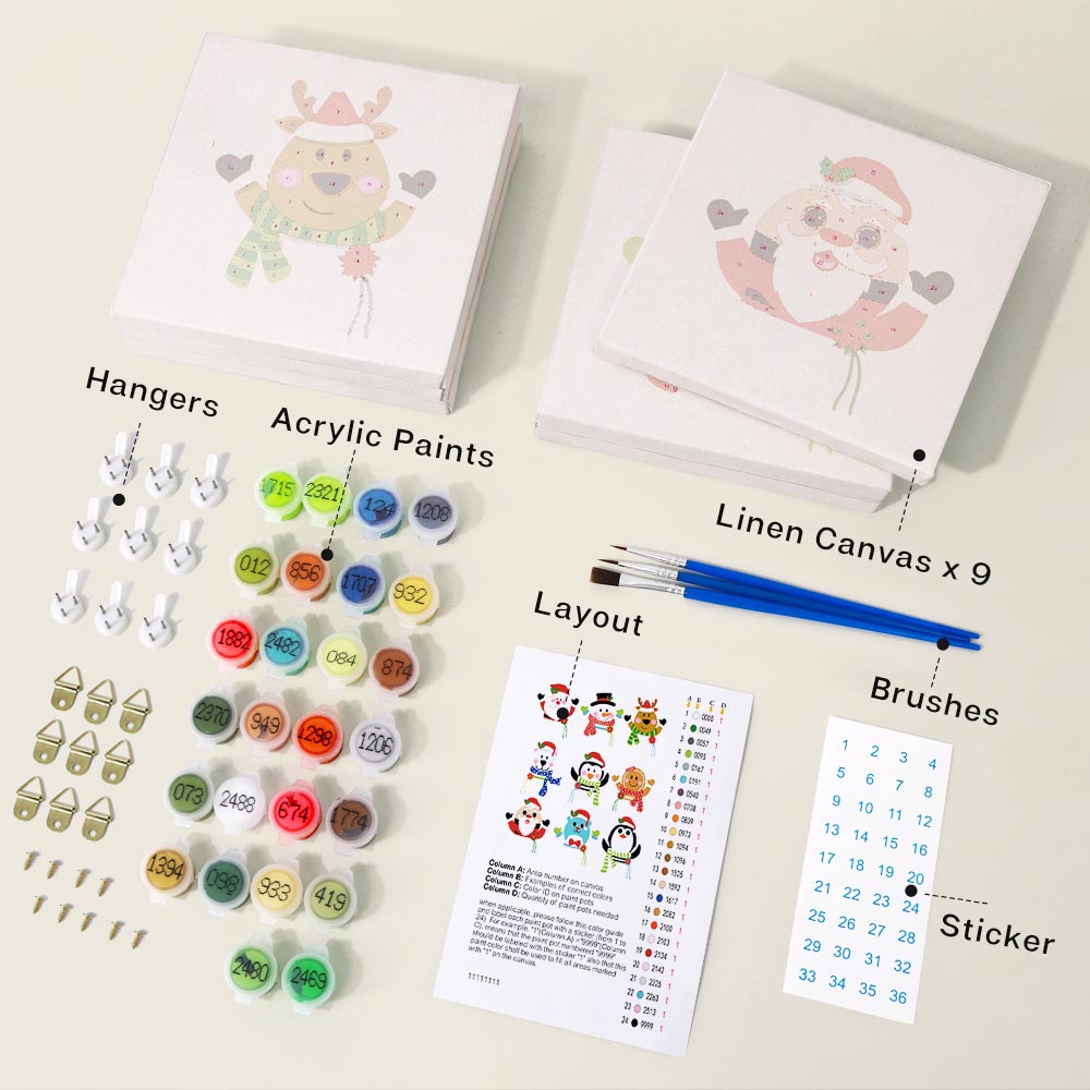 Paint by Numbers – 9 Mini Paintings | Christmas Friends Set