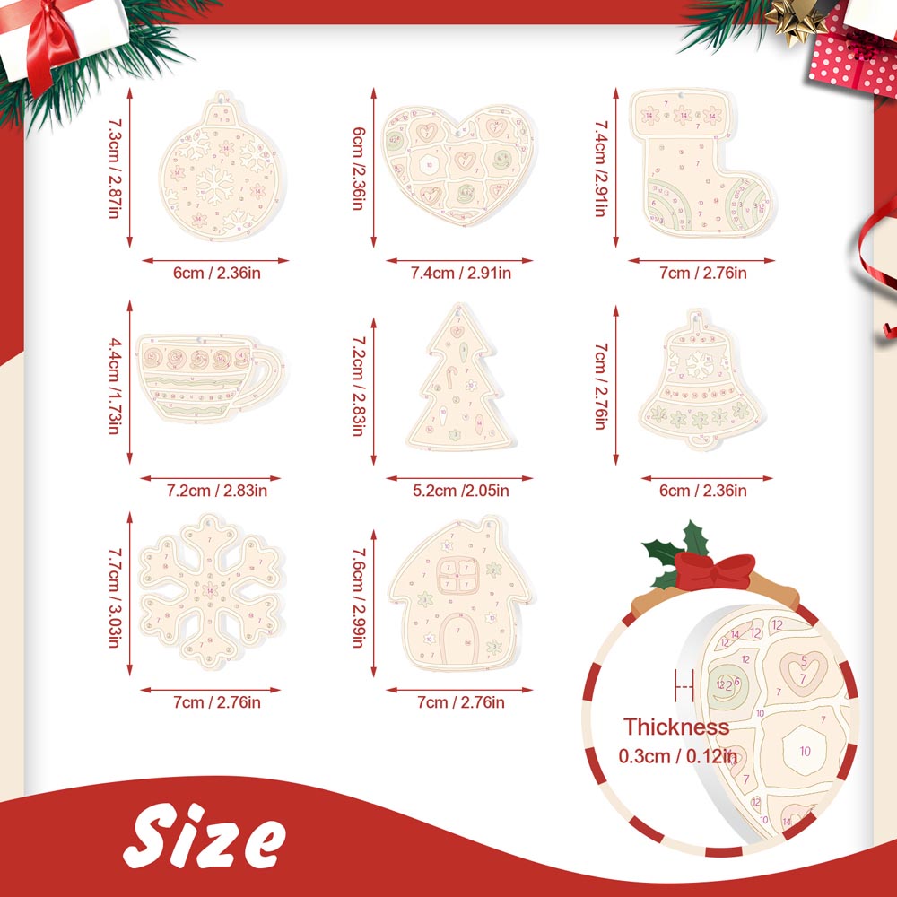 Paint by Numbers – 8 Christmas Ornaments – Gingerbread Hearts, Bells & Cozy Holiday Set