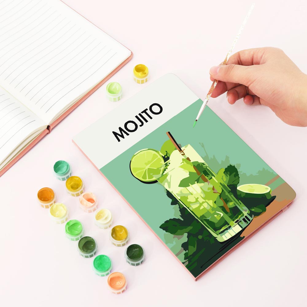 Paint by Numbers Hardcover Journal Notebook - Mojito Cocktail