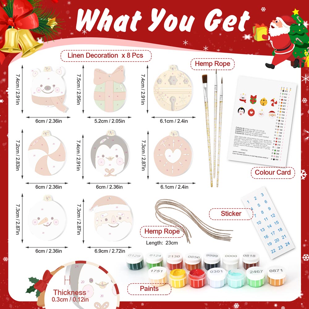 Paint by Numbers – 8 Christmas Ornaments – Polar Bear, Penguin & Festive Baubles Set