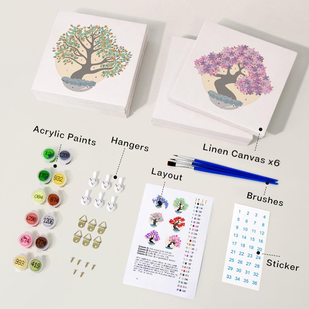 Paint by Numbers – 6 Mini Paintings | Bonsai Trees Set