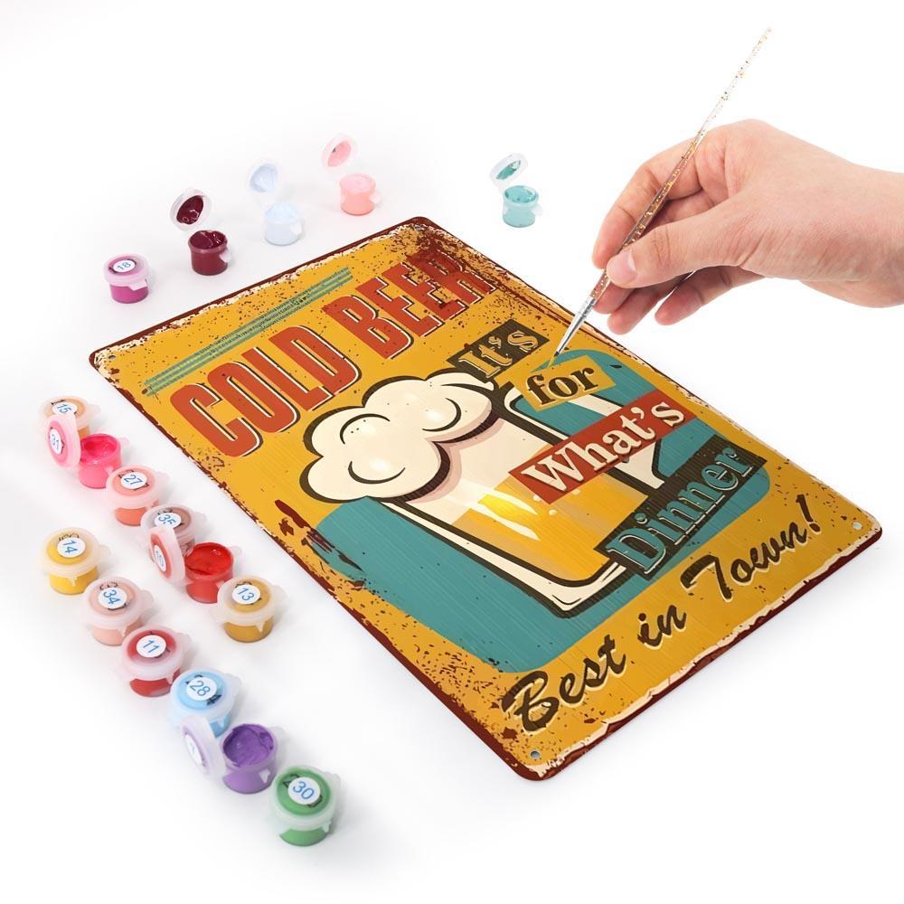 Paint by Numbers – Vintage Metal Bar Art | Cold Beer for Dinner