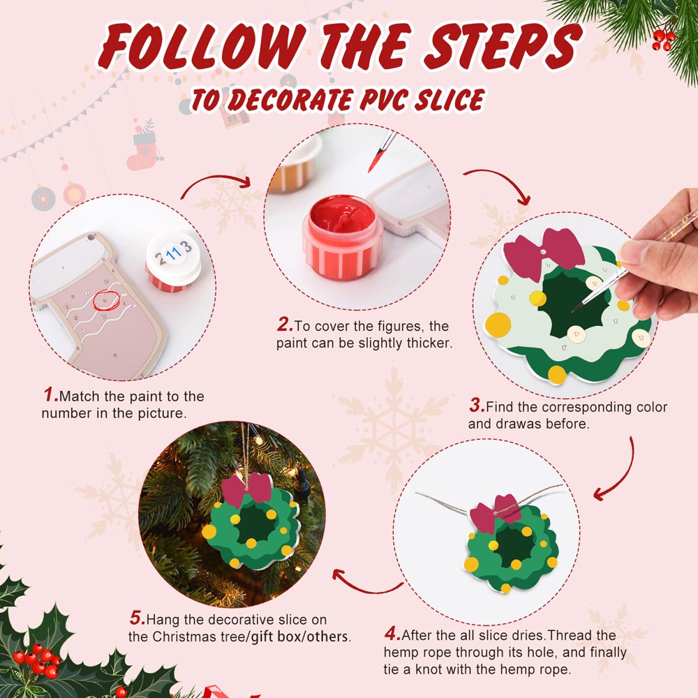 Paint by Numbers – 8 Christmas Ornaments – Festive Bells, Santa & Holiday Cheer Set