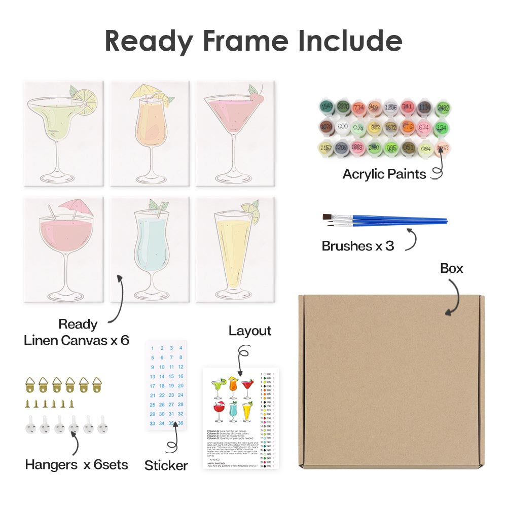 Paint by Numbers – 6 Mini Paintings | Classic Cocktail Glasses Set