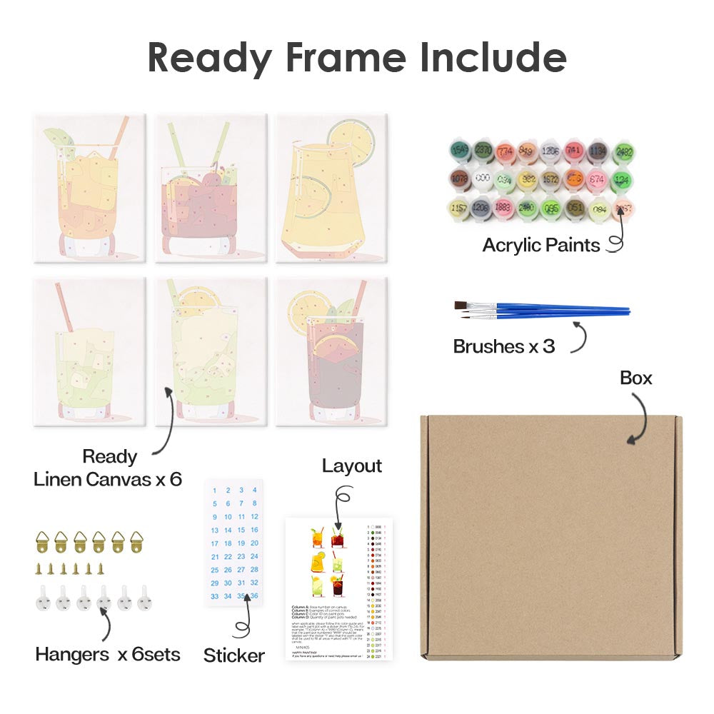Paint by Numbers – 6 Mini Paintings | Minimalist Cocktail Glasses Set