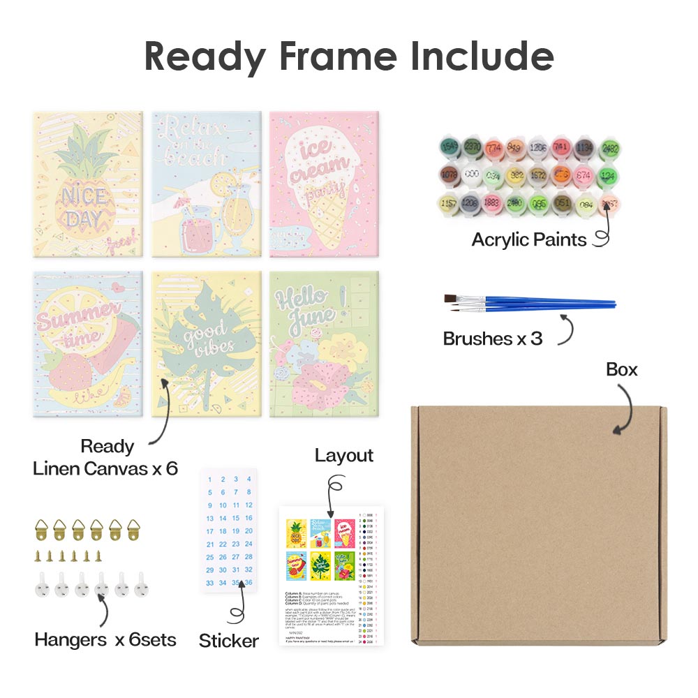 Paint by Numbers – 6 Mini Paintings | Summer Vibes & Ice Cream Set