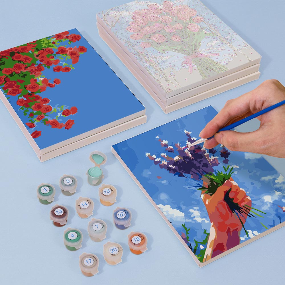 Paint by Numbers – 6 Mini Paintings | Flower Bouquets in the Sky Set