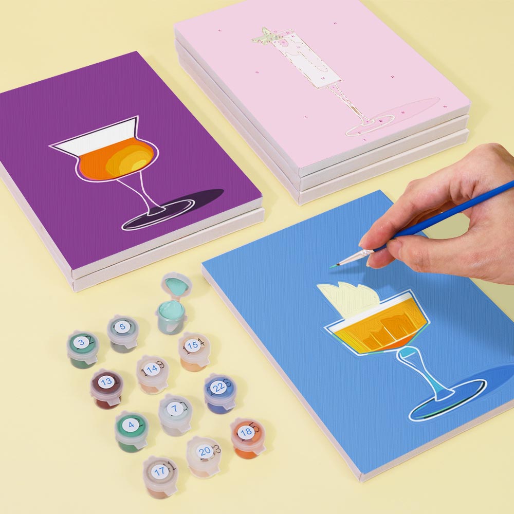 Paint by Numbers – 6 Mini Paintings | Colorful Cocktail Glasses Set