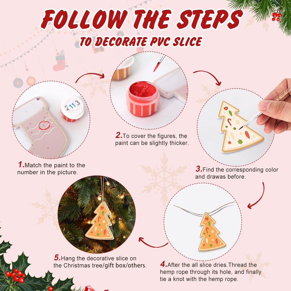 Paint by Numbers – 8 Christmas Ornaments – Gingerbread Hearts, Bells & Cozy Holiday Set
