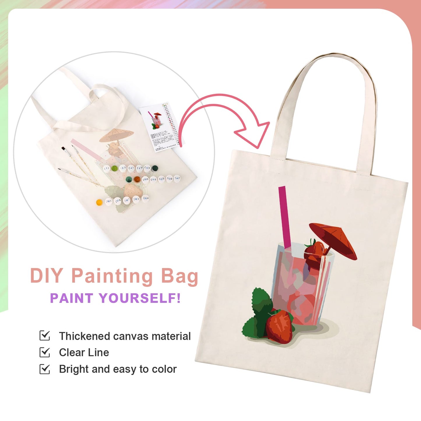 Paint by Numbers – DIY Totebag | Strawberry Drink