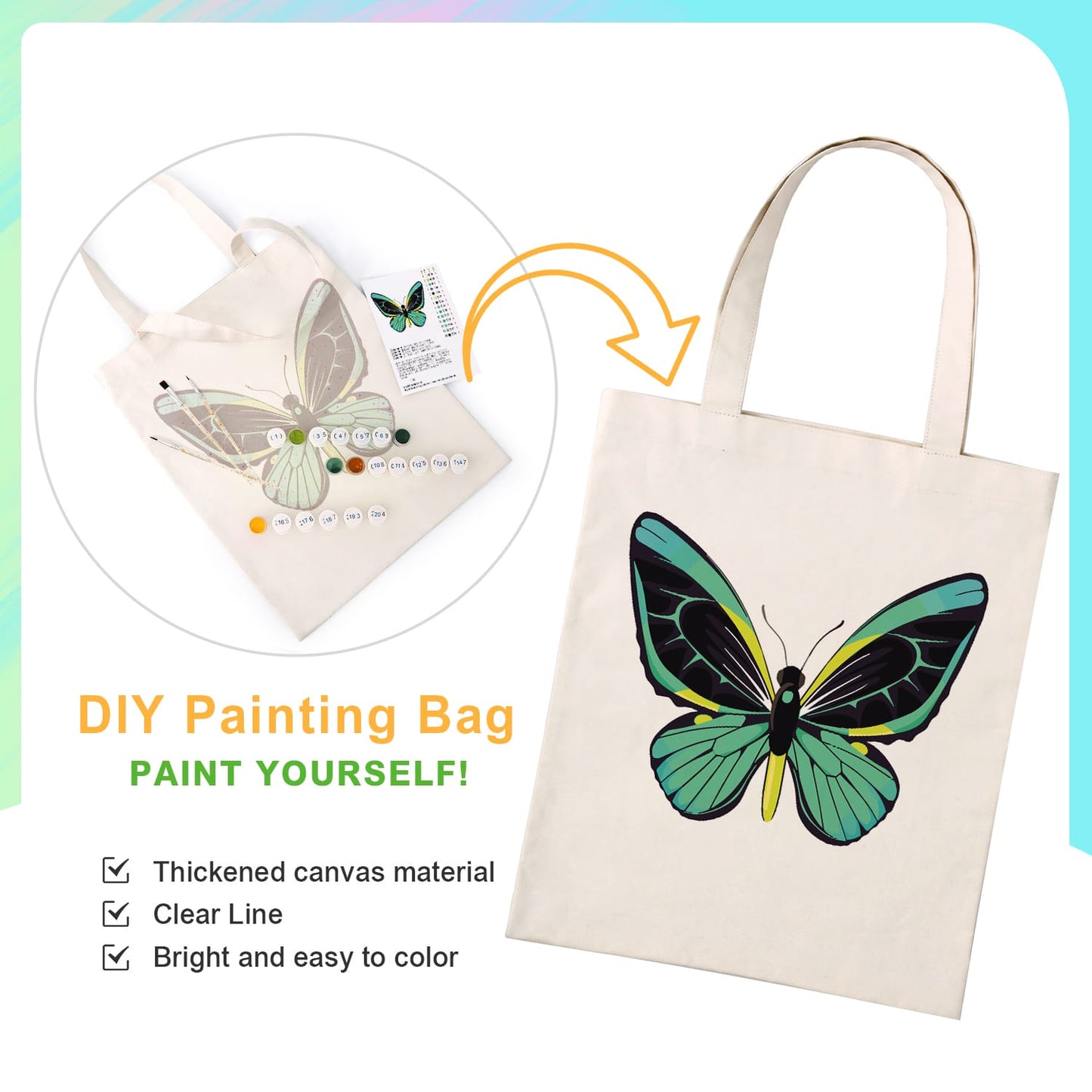 Paint by Numbers – DIY Totebag | Emerald Butterfly