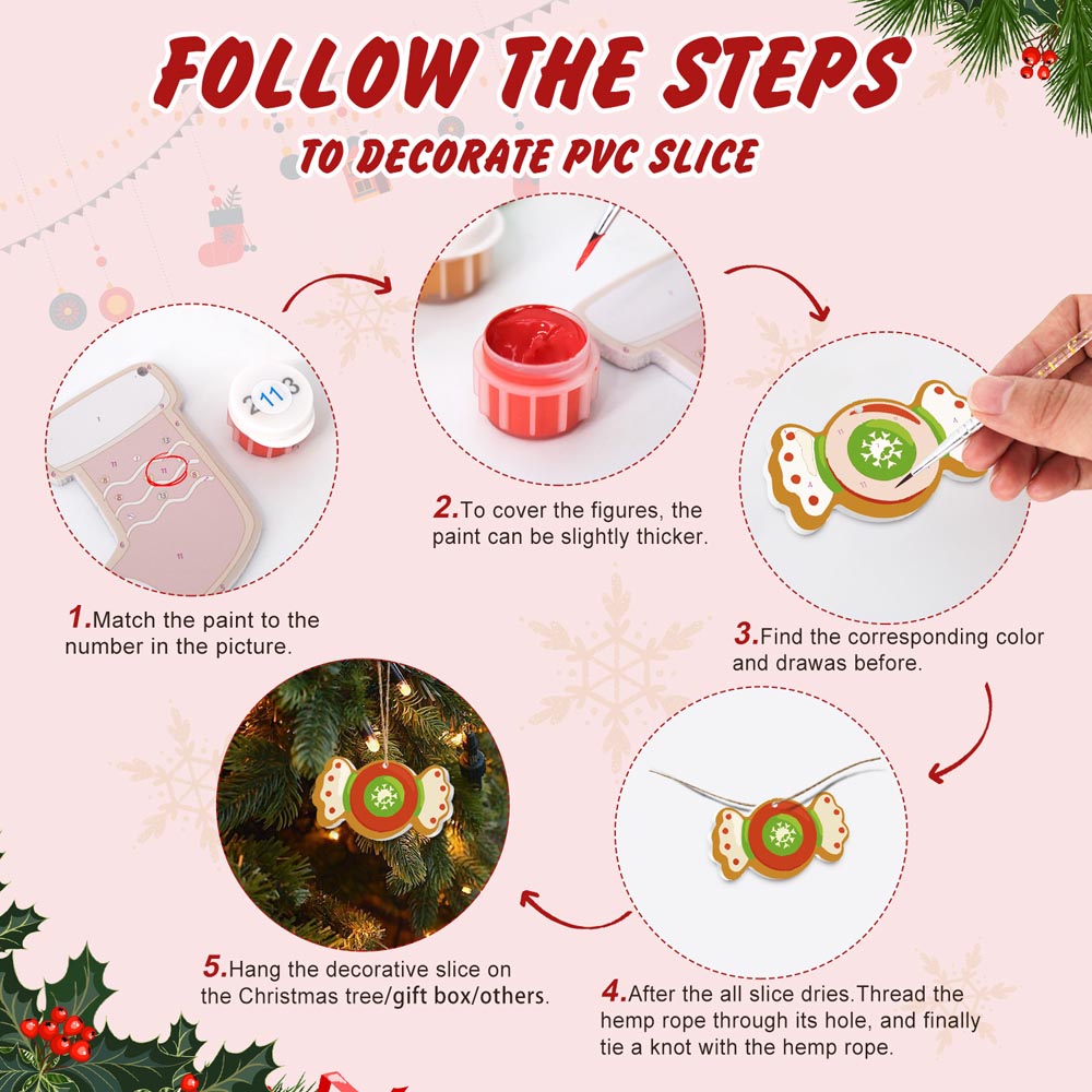 Paint by Numbers – 8 Christmas Ornaments – Mittens, Rocking Horse & Holiday Treats Set