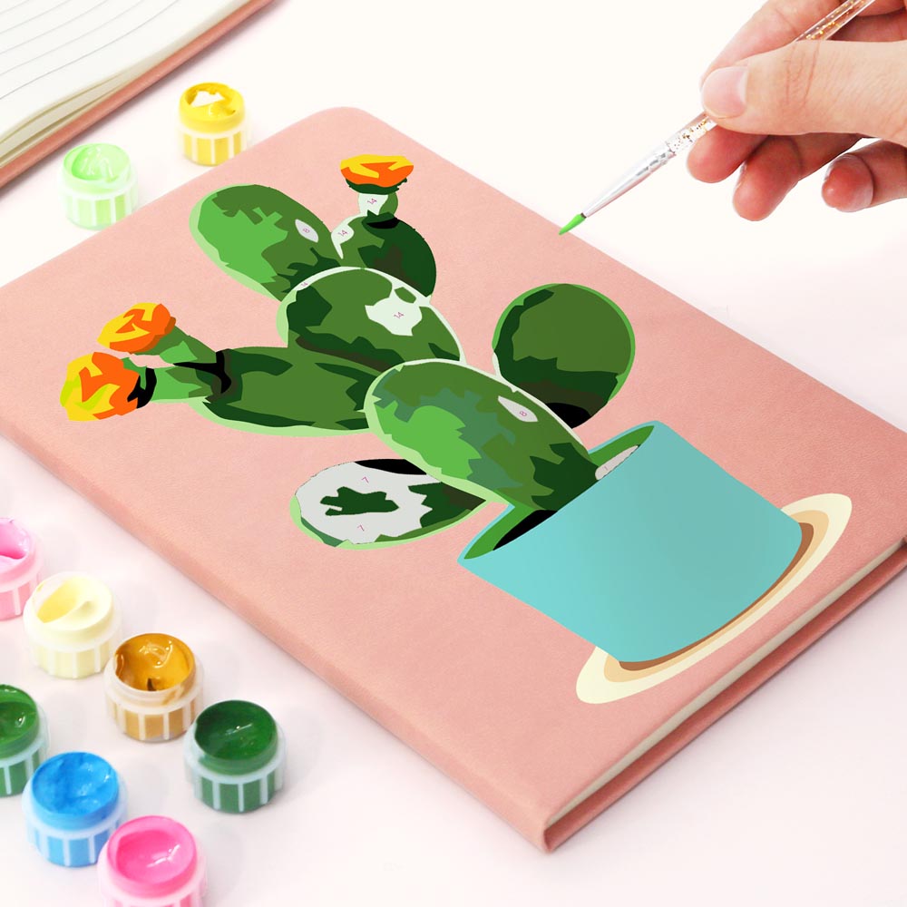 Paint by Numbers Hardcover Journal Notebook - Flowering Cactus