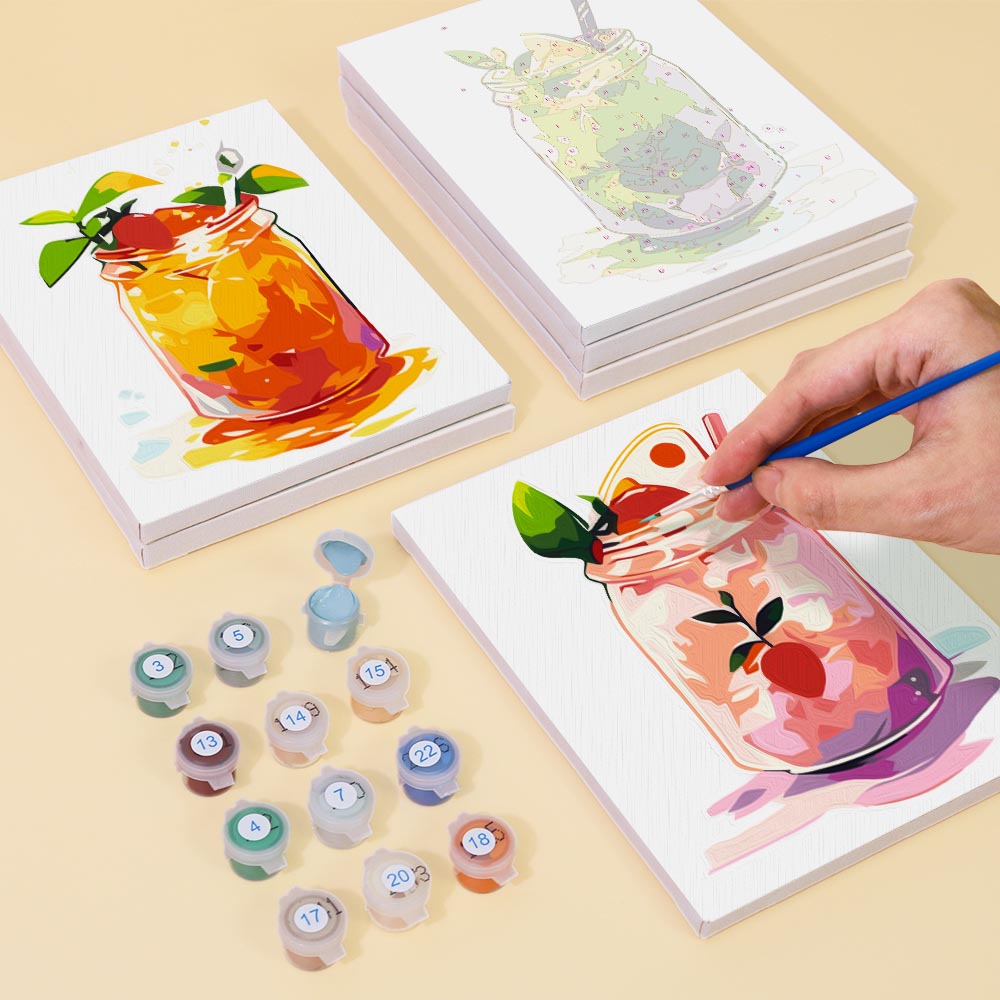 Paint by Numbers – 6 Mini Paintings | Mason Jar Fruit Drinks Set