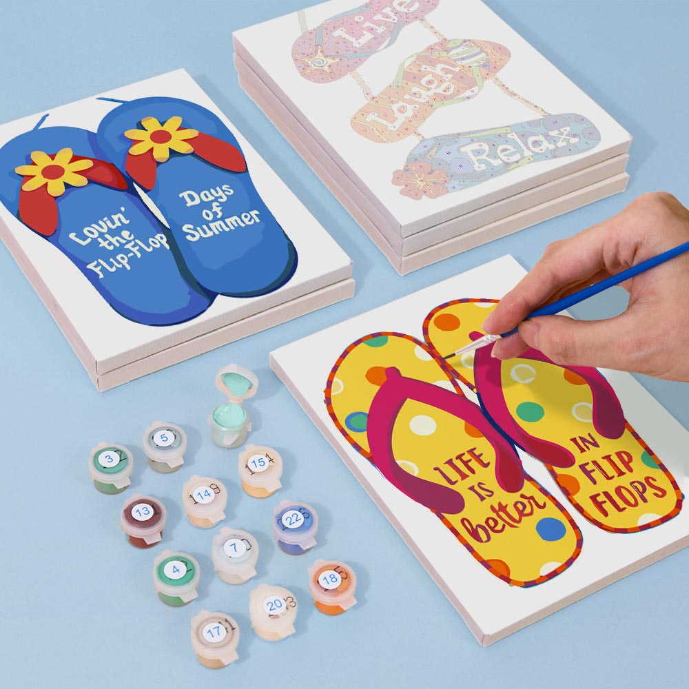 Paint by Numbers – 6 Mini Paintings | Fun Summer Flip-Flops Set