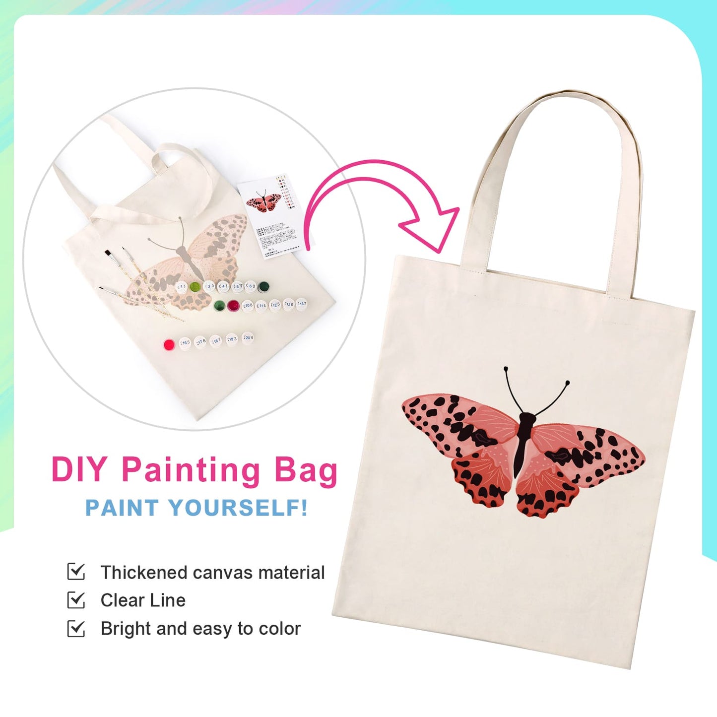 Paint by Numbers – DIY Totebag | Pink Leopard Butterfly