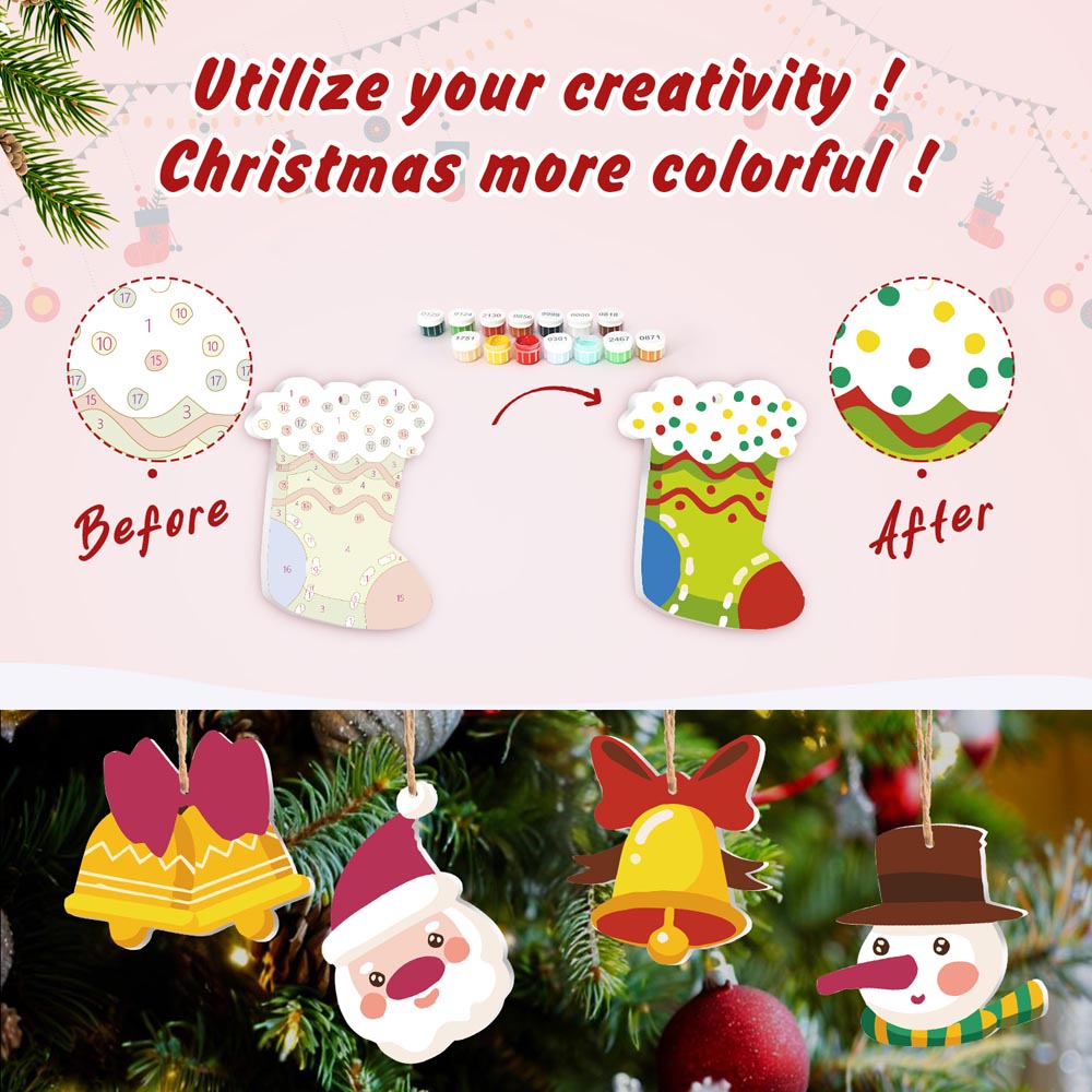 Paint by Numbers – 8 Christmas Ornaments – Festive Bells, Santa & Holiday Cheer Set