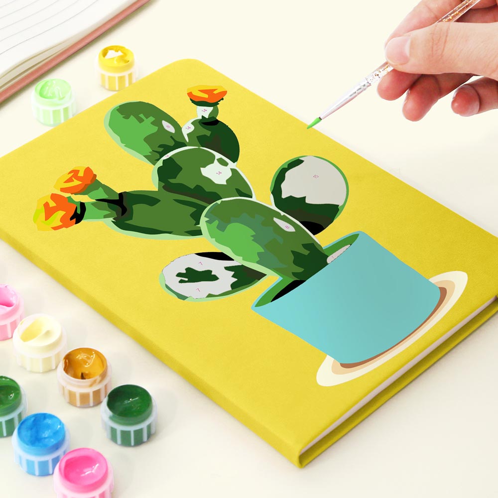 Paint by Numbers Hardcover Journal Notebook - Flowering Cactus