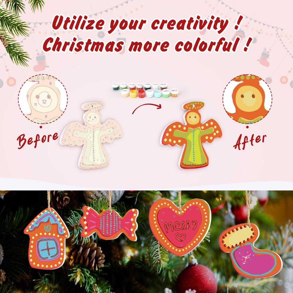 Paint by Numbers – 8 Christmas Ornaments – Colorful Reindeer, Santa & Festive Shapes Set