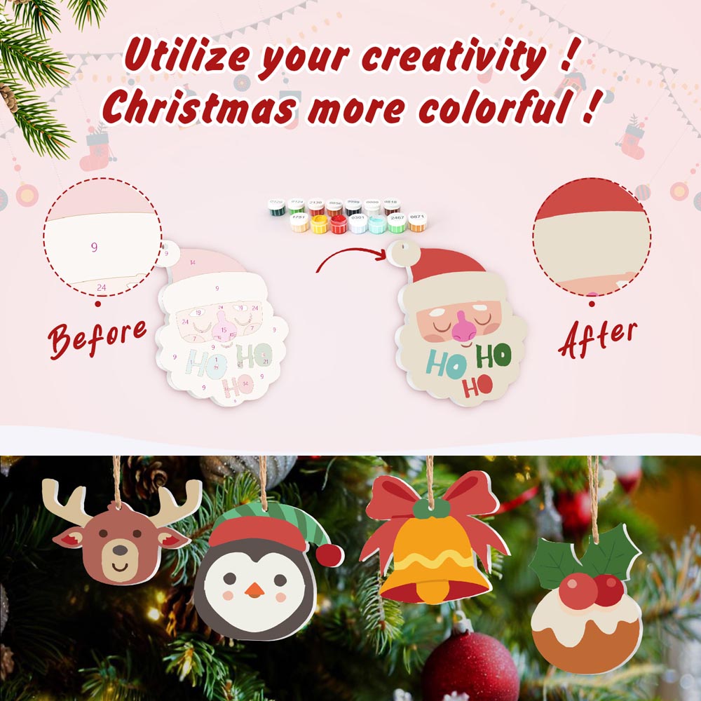 Paint by Numbers – 8 Christmas Ornaments – Reindeer, Penguin & Festive Friends Set