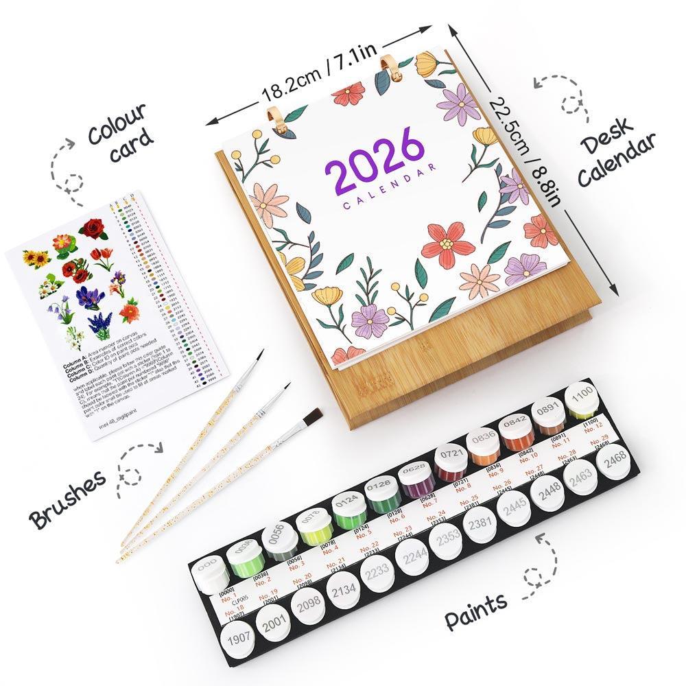 Paint by Numbers - 2026 Desk Calendar - Blooming Beauties