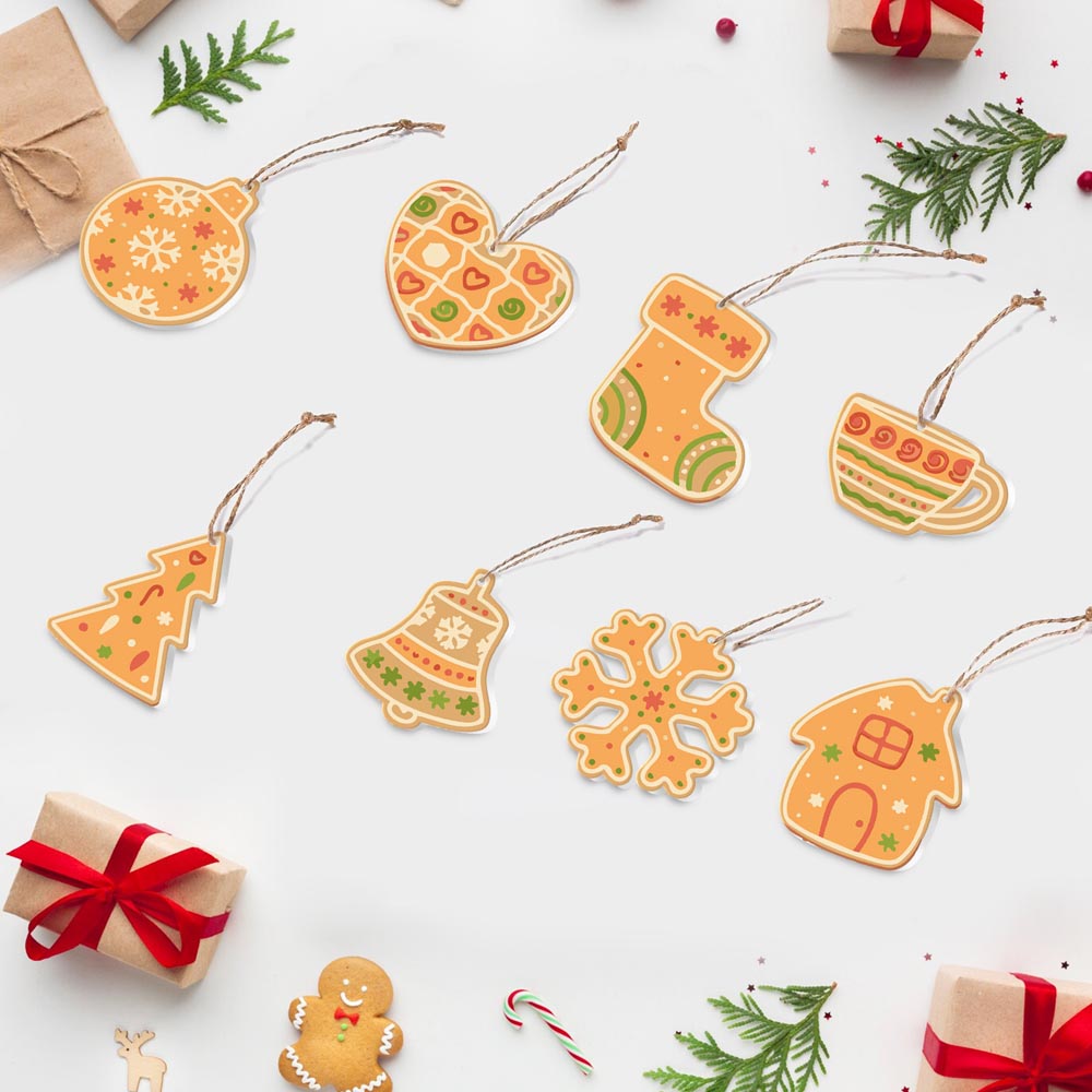Paint by Numbers – 8 Christmas Ornaments – Gingerbread Hearts, Bells & Cozy Holiday Set