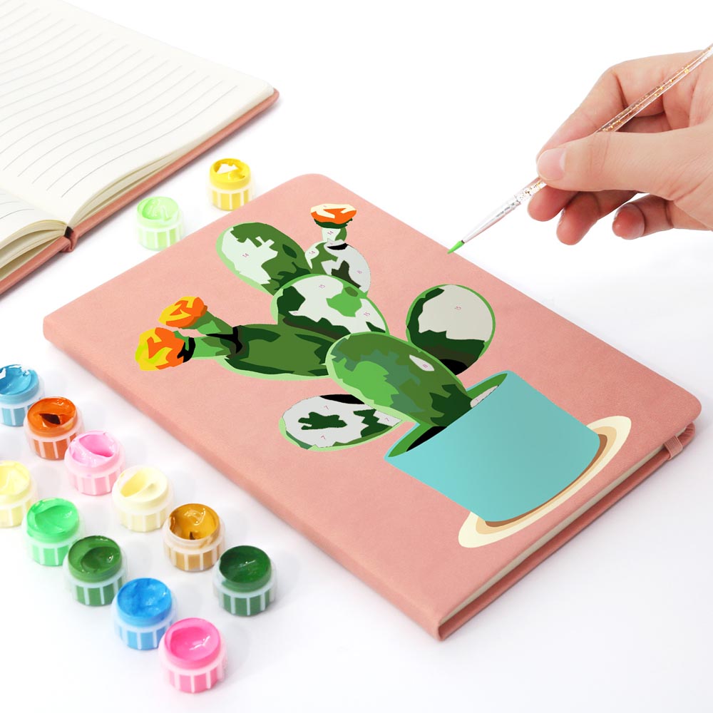 Paint by Numbers Hardcover Journal Notebook - Flowering Cactus