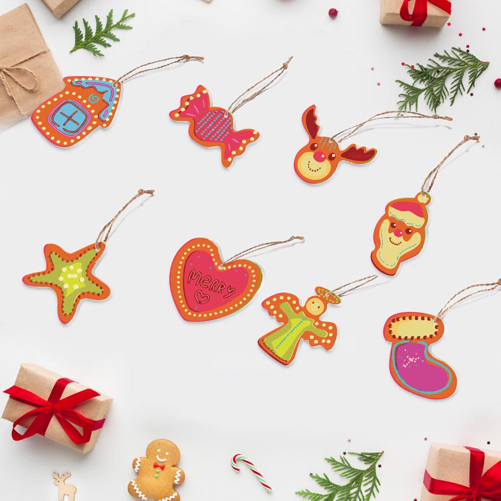 Paint by Numbers – 8 Christmas Ornaments – Colorful Reindeer, Santa & Festive Shapes Set