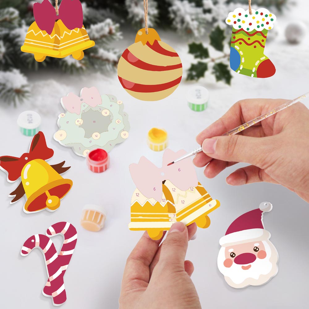 Paint by Numbers – 8 Christmas Ornaments – Festive Bells, Santa & Holiday Cheer Set