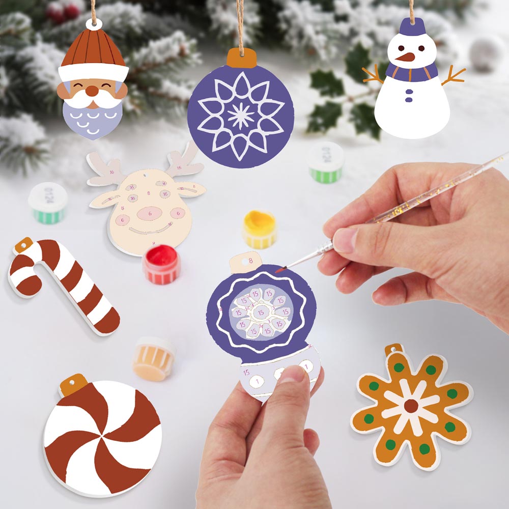 Paint by Numbers – 8 Christmas Ornaments – Reindeer, Snowman & Winter Baubles Set