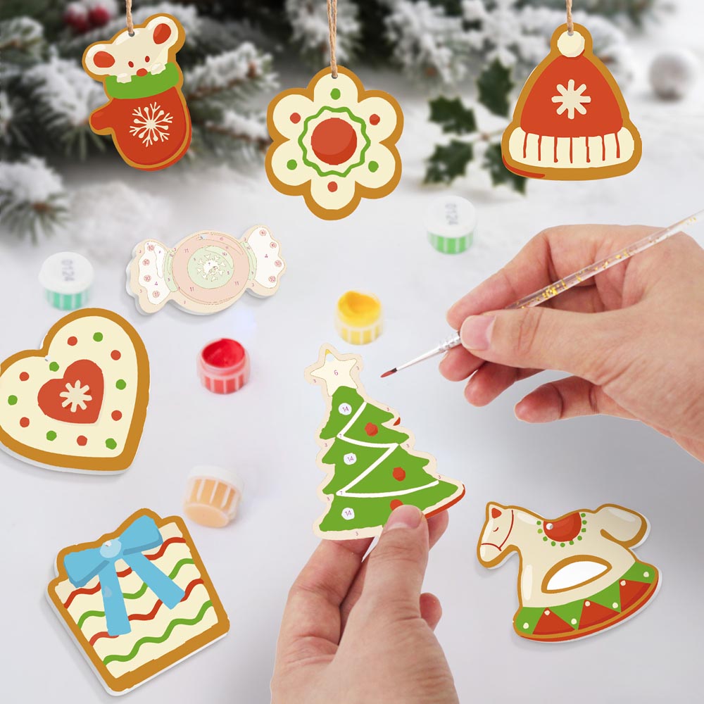 Paint by Numbers – 8 Christmas Ornaments – Mittens, Rocking Horse & Holiday Treats Set