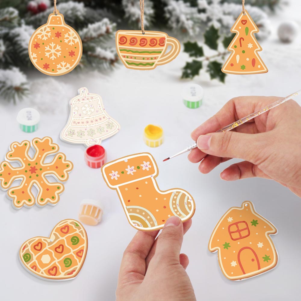Paint by Numbers – 8 Christmas Ornaments – Gingerbread Hearts, Bells & Cozy Holiday Set