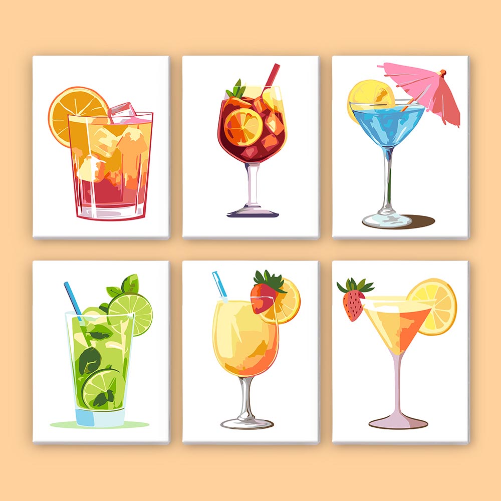 Paint by Numbers – 6 Mini Paintings | Tropical Cocktails Set