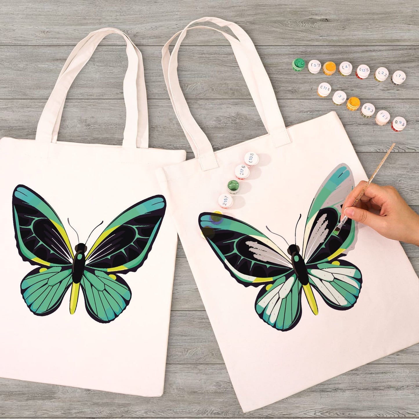 Paint by Numbers – DIY Totebag | Emerald Butterfly