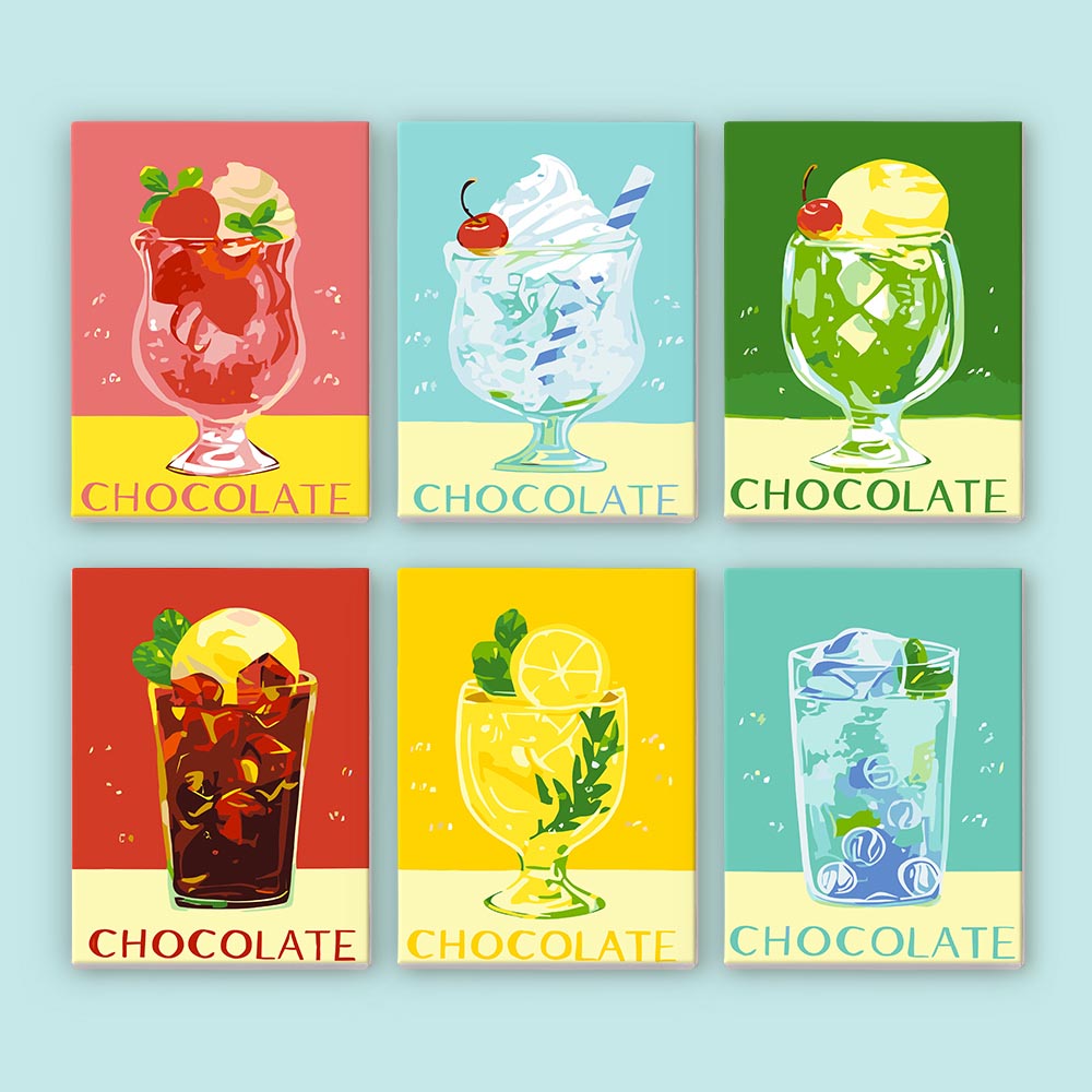 Paint by Numbers – 6 Mini Paintings | Retro Ice Cream & Drinks Set