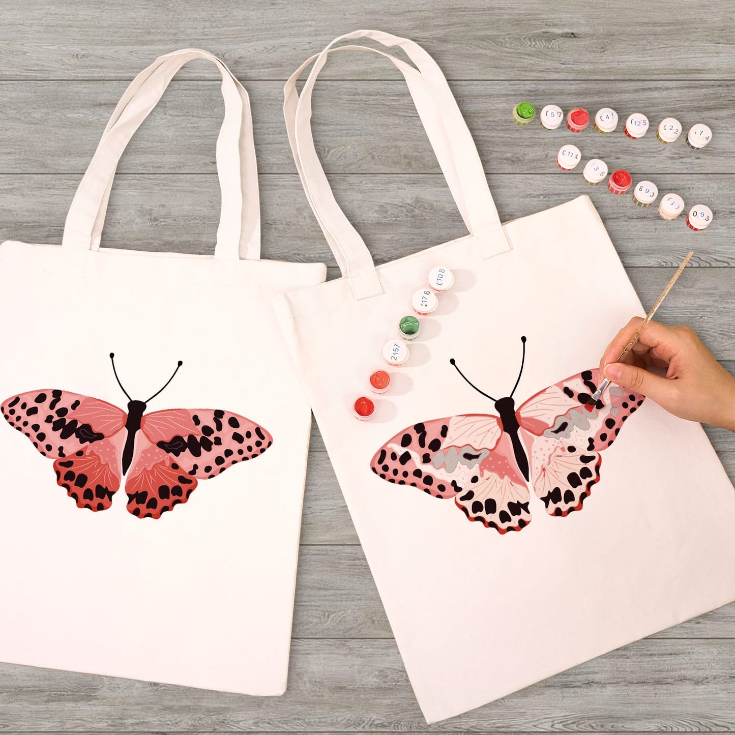 Paint by Numbers – DIY Totebag | Pink Leopard Butterfly