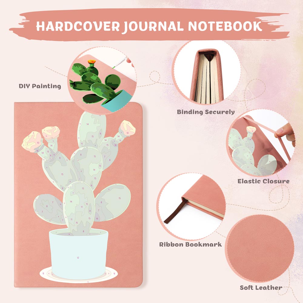 Paint by Numbers Hardcover Journal Notebook - Flowering Cactus