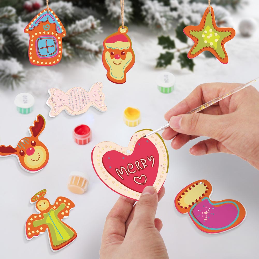 Paint by Numbers – 8 Christmas Ornaments – Colorful Reindeer, Santa & Festive Shapes Set