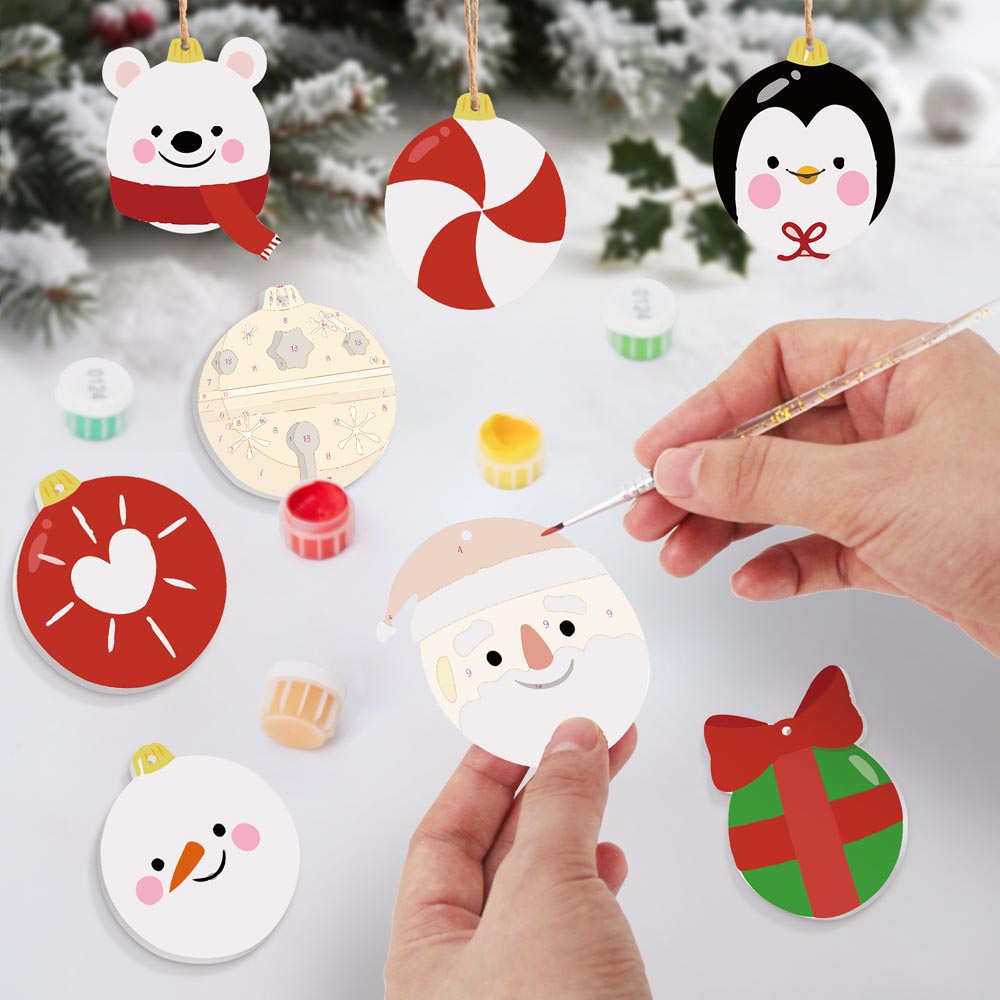 Paint by Numbers – 8 Christmas Ornaments – Polar Bear, Penguin & Festive Baubles Set
