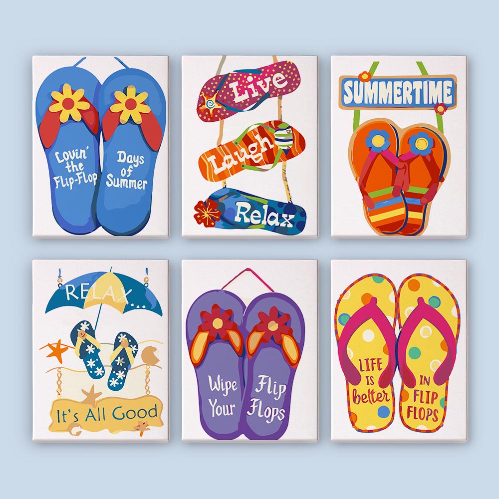Paint by Numbers – 6 Mini Paintings | Fun Summer Flip-Flops Set