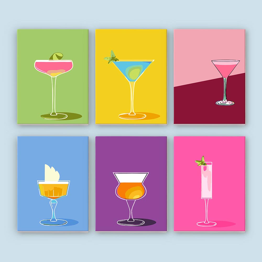Paint by Numbers – 6 Mini Paintings | Colorful Cocktail Glasses Set