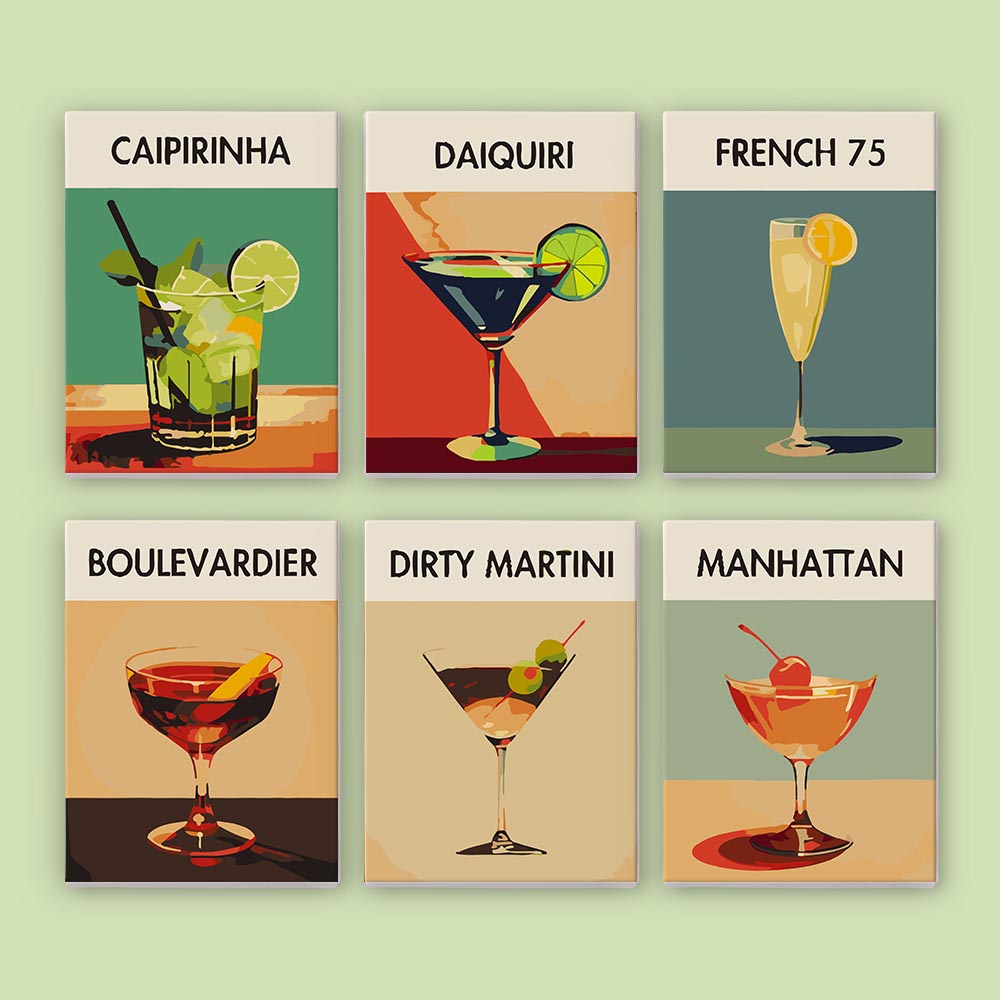 Paint by Numbers – 6 Mini Paintings | Elegant Cocktails Set