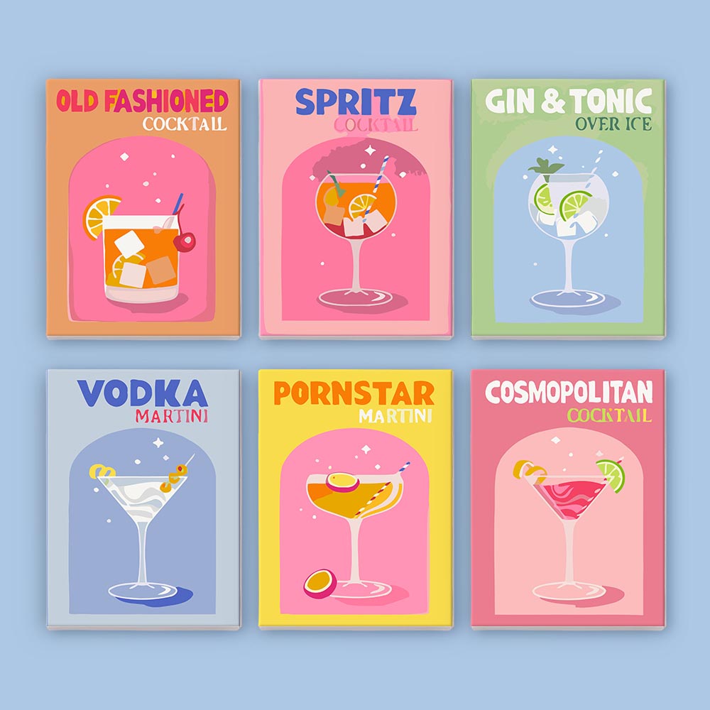 Paint by Numbers – 6 Mini Paintings | Pop Art Cocktails Set