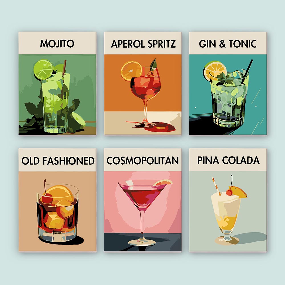 Paint by Numbers - 6 Mini Paintings | Classic Cocktails Set