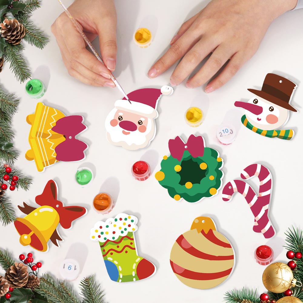 Paint by Numbers – 8 Christmas Ornaments – Festive Bells, Santa & Holiday Cheer Set