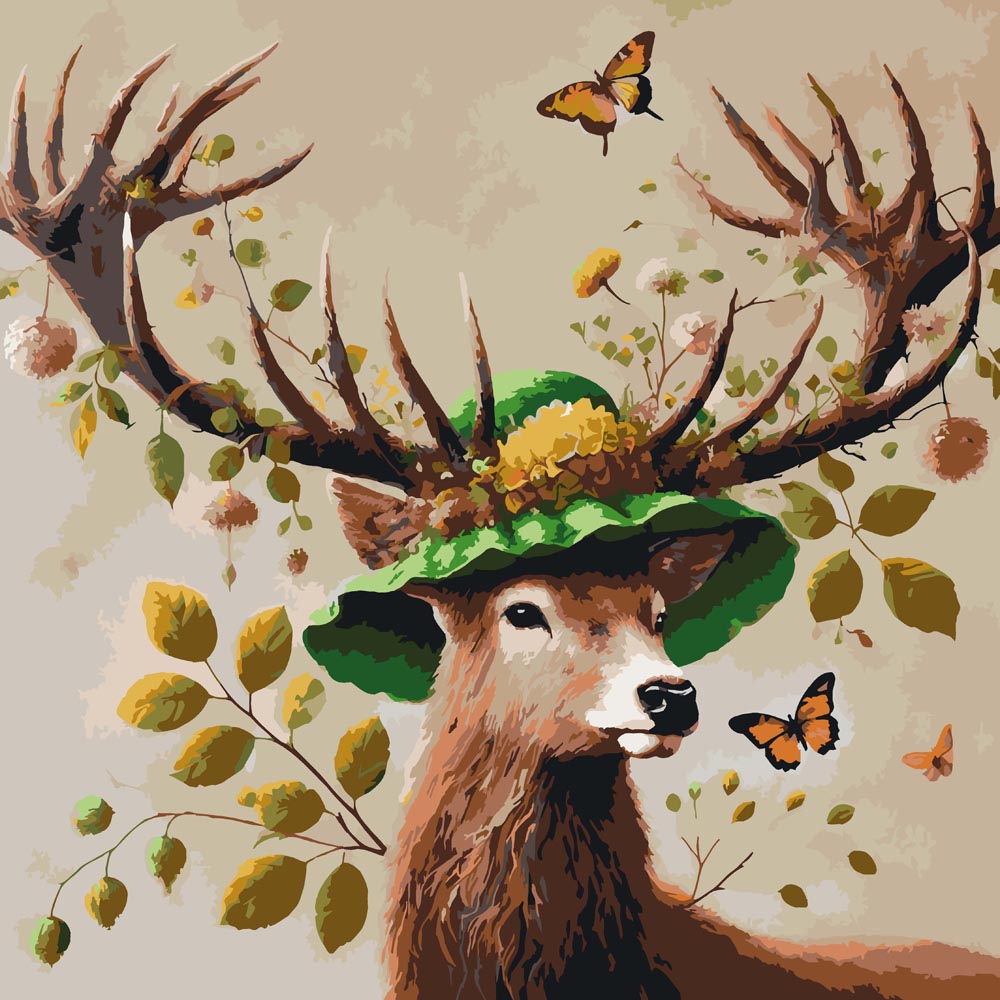 Paint By Numbers - Deer with Green Hat