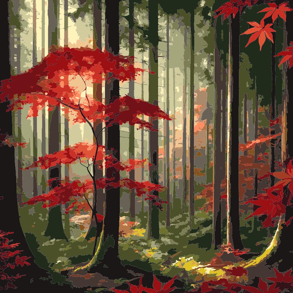 Paint by Numbers - Red Forest Trees