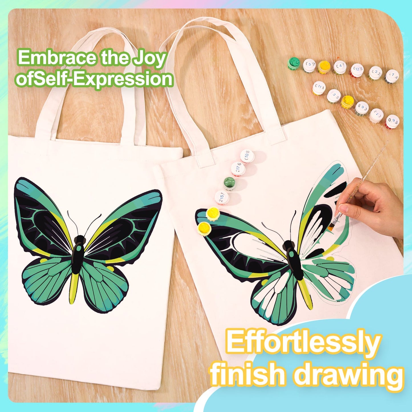 Paint by Numbers – DIY Totebag | Emerald Butterfly
