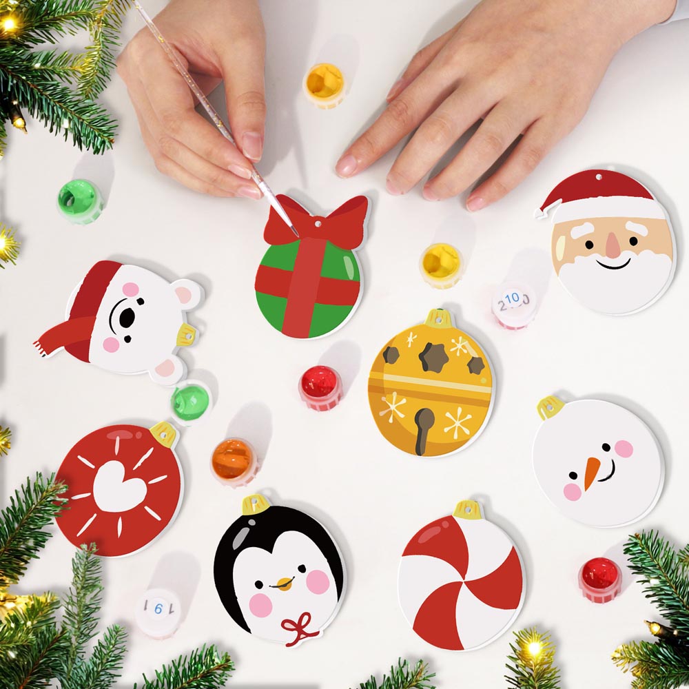 Paint by Numbers – 8 Christmas Ornaments – Polar Bear, Penguin & Festive Baubles Set